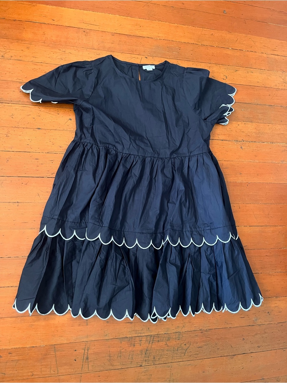 Navy Scallop-Edge Casual Women's Dress